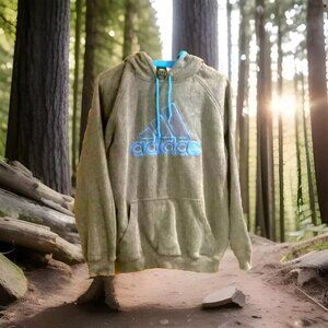 Adidas Mens Pullover Hoodie gray & blue logo medium long sleeve M